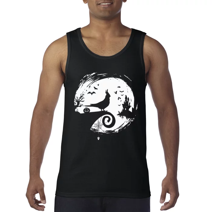 Cockatiel Halloween Costume Moon Silhouette Creepy Tank Top