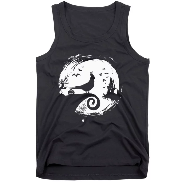 Cockatiel Halloween Costume Moon Silhouette Creepy Tank Top