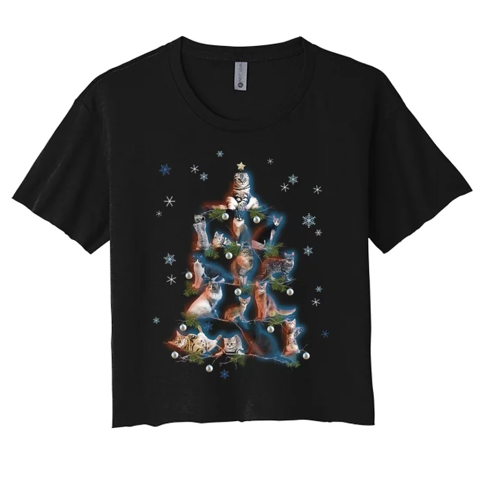 Classic Holiday Cat And Kitten Christmas Ree Women's Crop Top Tee