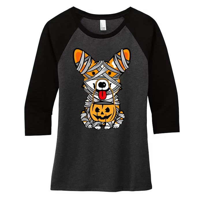 Cute Halloween Costume Welsh Corgi Mummy Dog Lover Design Women's Tri-Blend 3/4-Sleeve Raglan Shirt