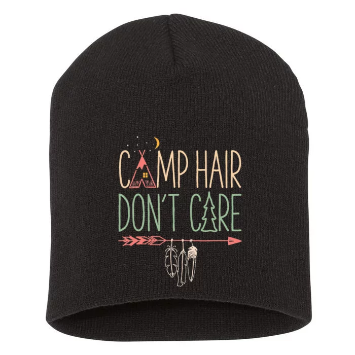 Camp Hair Don't Care vintage Camping Outdoor Short Acrylic Beanie