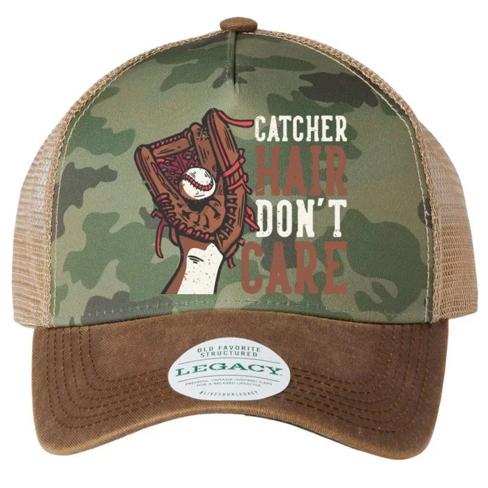 Catcher Hair Don't Care | Funny Softball Catcher Legacy Tie Dye Trucker Hat