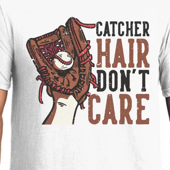 Catcher Hair Don't Care | Funny Softball Catcher Pajama Set