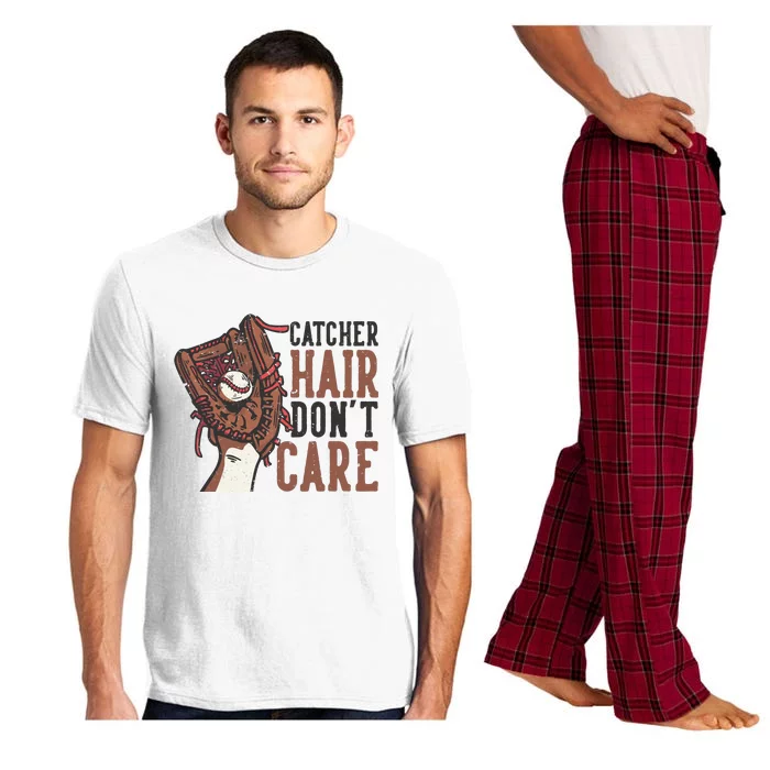 Catcher Hair Don't Care | Funny Softball Catcher Pajama Set