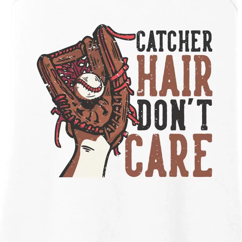 Catcher Hair Don't Care | Funny Softball Catcher Ladies Essential Tank