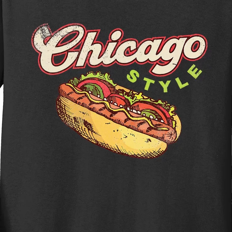 Chicago Hot Dog Hotdog Tourist Summer Souvenir Travel Kids Long Sleeve Shirt