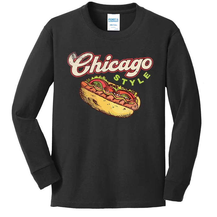 Chicago Hot Dog Hotdog Tourist Summer Souvenir Travel Kids Long Sleeve Shirt