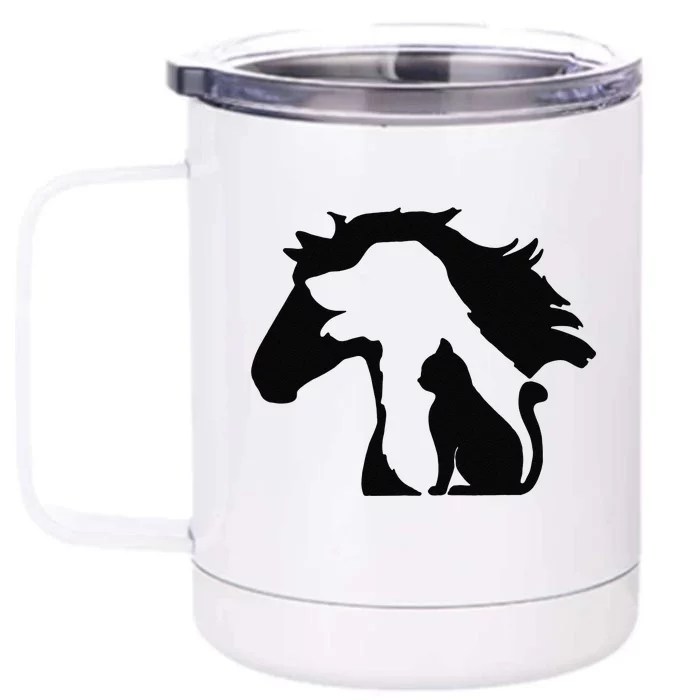 Cute Horse Dog Cat Lover Tee Funny Mothers Day Front & Back 12oz Stainless Steel Tumbler Cup