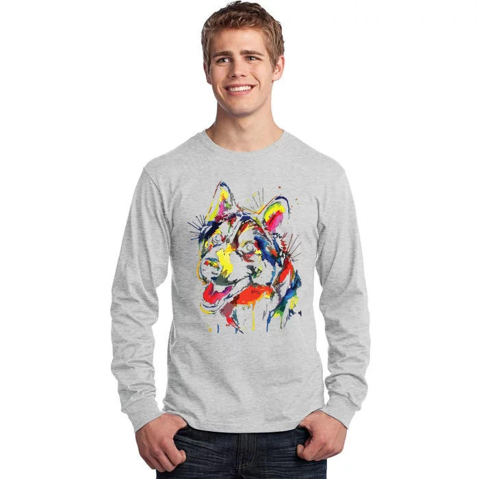 Colorful Husky Dog Lover Dad Mom Boy Girl Funny Tall Long Sleeve T-Shirt