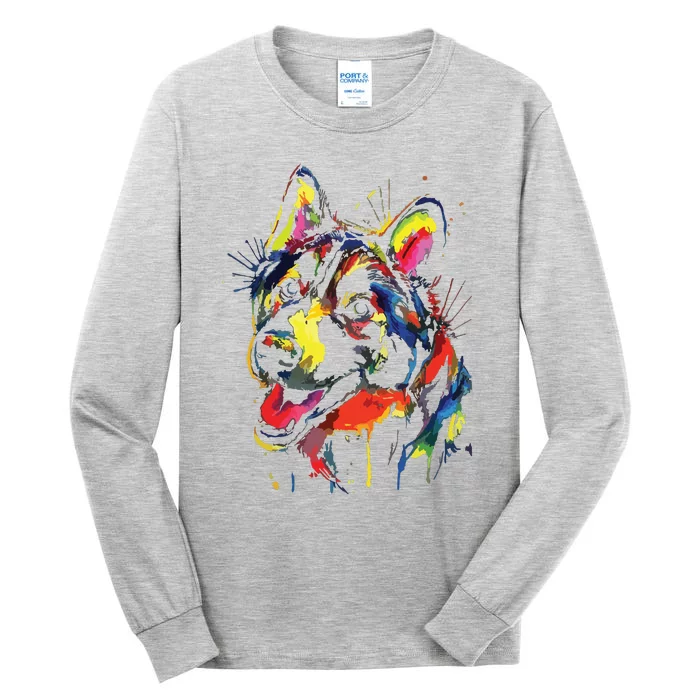 Colorful Husky Dog Lover Dad Mom Boy Girl Funny Tall Long Sleeve T-Shirt