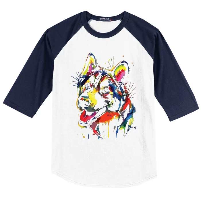 Colorful Husky Dog Lover Dad Mom Boy Girl Funny Baseball Sleeve Shirt