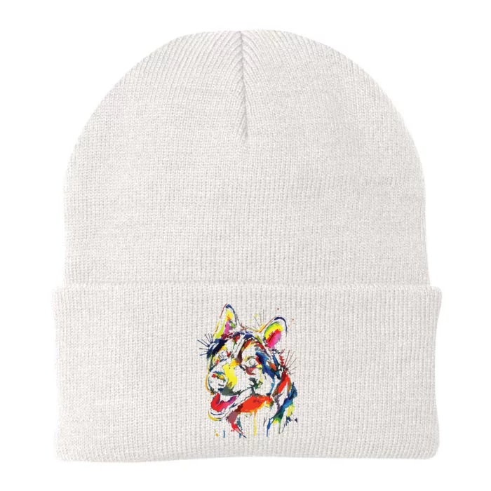 Colorful Husky Dog Lover Dad Mom Boy Girl Funny Knit Cap Winter Beanie