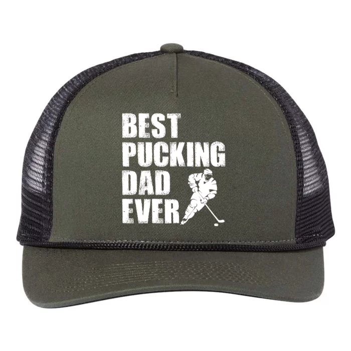 Cool Hockey Dad Gift Funny Best Pucking Dad Ever Sports Gag Gift Retro Rope Trucker Hat Cap