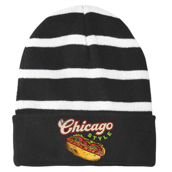 Chicago Hot Dog Hotdog Tourist Summer Souvenir Travel Striped Beanie with Solid Band