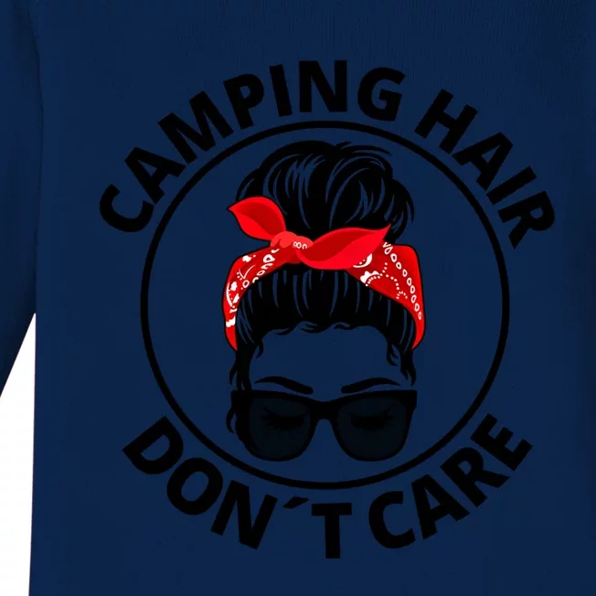 Camping Hair Don´t Care Mom Messy Bun Hair Camping Lovers Meaningful Gift Baby Long Sleeve Bodysuit