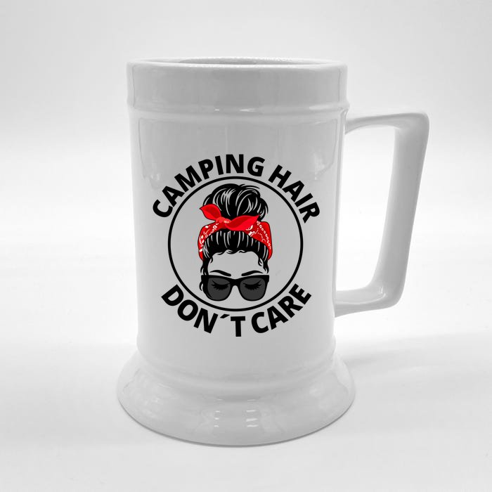 Camping Hair Don´t Care Mom Messy Bun Hair Camping Lovers Meaningful Gift Front & Back Beer Stein