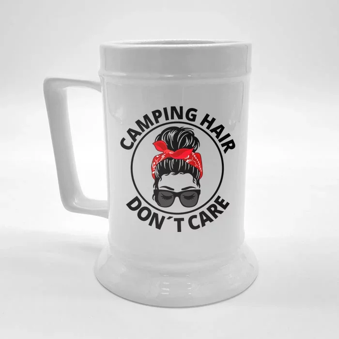 Camping Hair Don´t Care Mom Messy Bun Hair Camping Lovers Meaningful Gift Front & Back Beer Stein