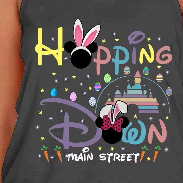 Castle Hopping Down Main Street Easter Day Bunny Rabbit Funny Cute Women's Knotted Racerback Tank