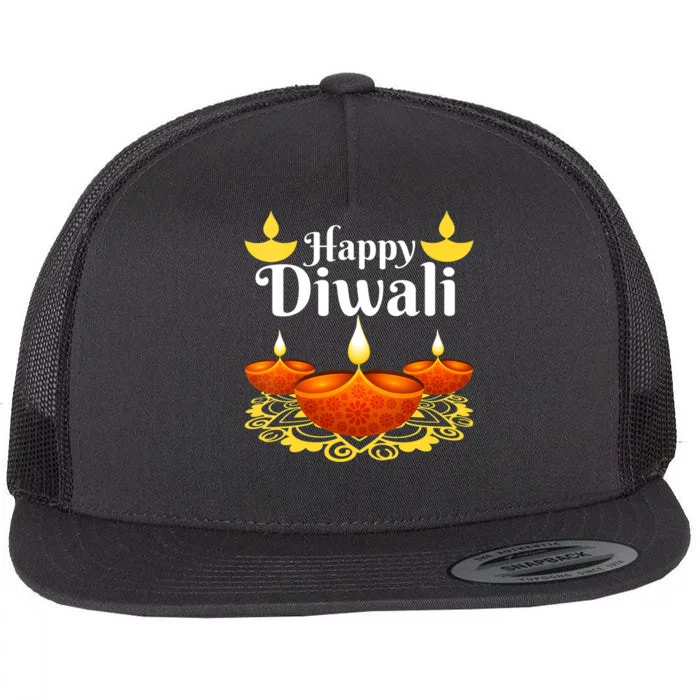 Cool Happy Diwali Festival Of Light Diva Lanterns Flat Bill Trucker Hat