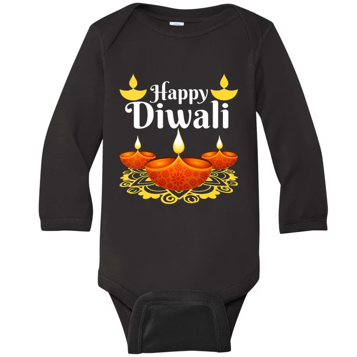 Cool Happy Diwali Festival Of Light Diva Lanterns Baby Long Sleeve Bodysuit