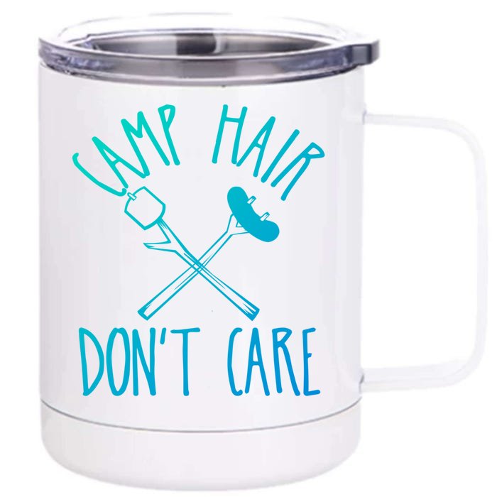 Camp Hair Dont Care Cute Camping Adventure Funny Gift Front & Back 12oz Stainless Steel Tumbler Cup