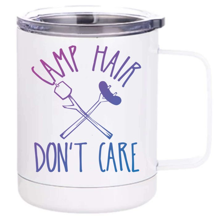 Camp Hair Dont Care Cute Camping Adventure Funny Gift Front & Back 12oz Stainless Steel Tumbler Cup