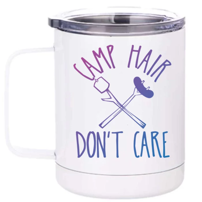 Camp Hair Dont Care Cute Camping Adventure Funny Gift Front & Back 12oz Stainless Steel Tumbler Cup