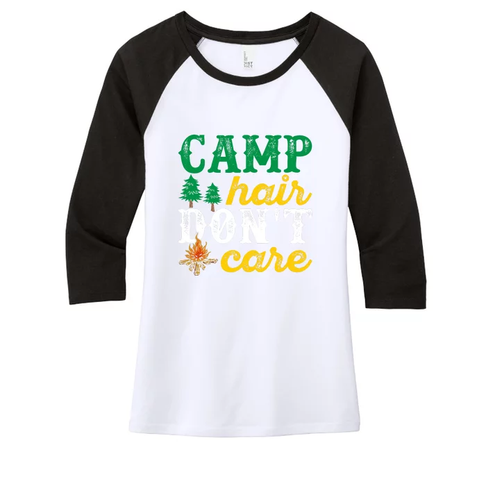 Camp Hair Dont Care Gift Campfire Outdoor Gift Women's Tri-Blend 3/4-Sleeve Raglan Shirt