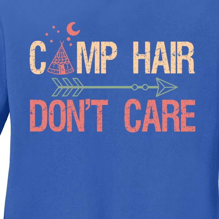 Camp Hair Dont Care Camping Camper Gift Ladies Long Sleeve Shirt