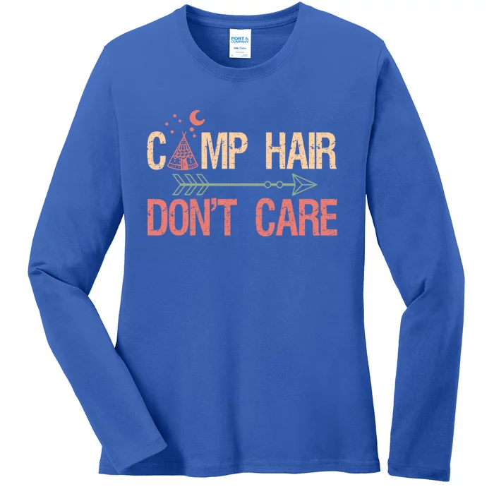 Camp Hair Dont Care Camping Camper Gift Ladies Long Sleeve Shirt