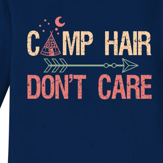 Camp Hair Dont Care Camping Camper Gift Baby Long Sleeve Bodysuit