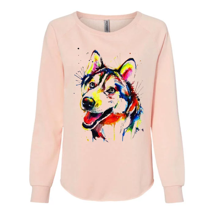 Colorful Husky Dog Lover Dad Mom Funny Womens California Wash Sweatshirt