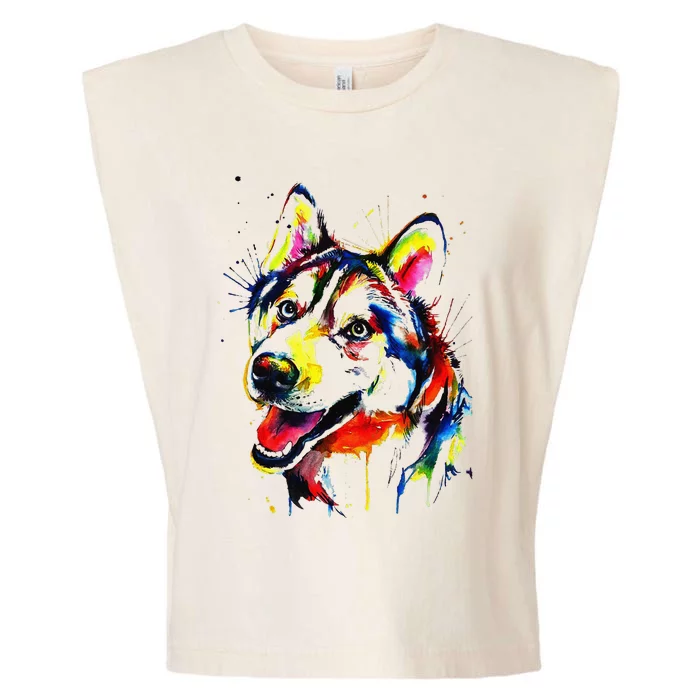 Colorful Husky Dog Lover Dad Mom Funny Garment-Dyed Women's Muscle Tee