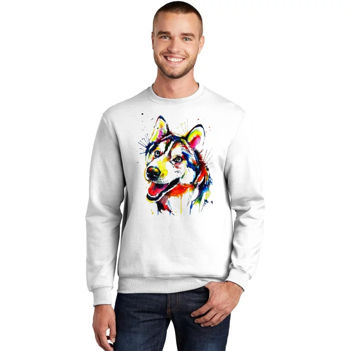 Colorful Husky Dog Lover Dad Mom Funny Sweatshirt