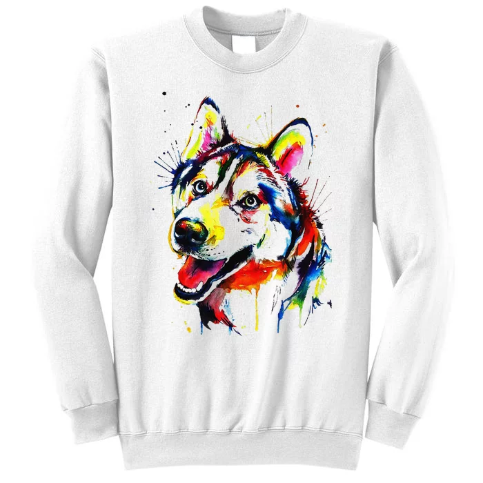 Colorful Husky Dog Lover Dad Mom Funny Sweatshirt