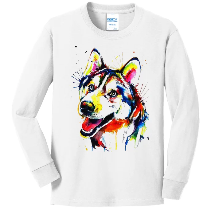 Colorful Husky Dog Lover Dad Mom Funny Kids Long Sleeve Shirt