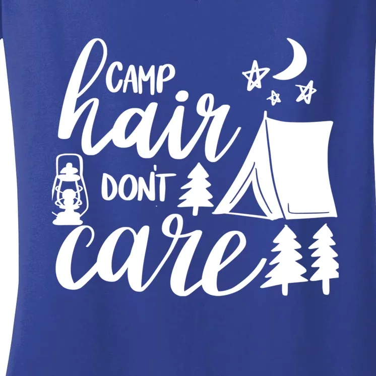 Camp Hair Dont Care Camping Hiking Mountaineering Gift Women's V-Neck T-Shirt