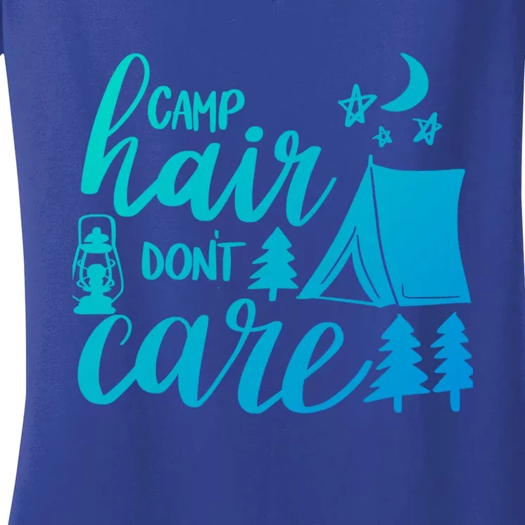 Camp Hair Dont Care Camping Hiking Mountaineering Gift Women's V-Neck T-Shirt