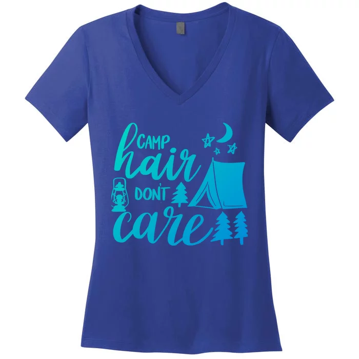 Camp Hair Dont Care Camping Hiking Mountaineering Gift Women's V-Neck T-Shirt