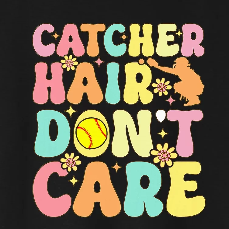 Catcher Hair DonT Care Softball Catcher Softball Player Women's Crop Top Tee