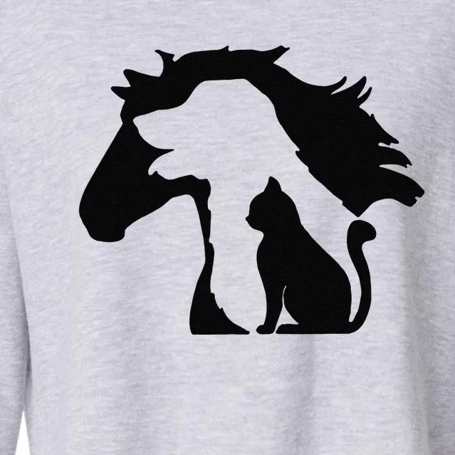 Cute Horse Dog Cat Lover Tee Funny Mothers Day Cropped Pullover Crew