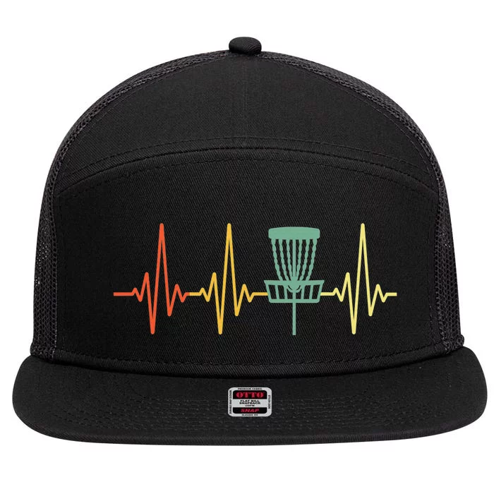 Cool Heartbeat Disc Golf Lovers with Flying Disc 7 Panel Mesh Trucker Snapback Hat