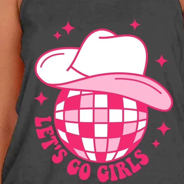 Cowboy Hat Disco Ball Lets Go Girls Western Cowgirls Women's Knotted Racerback Tank