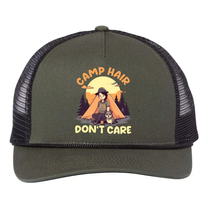 Camp Hair Dont Care Design Gift Retro Rope Trucker Hat Cap