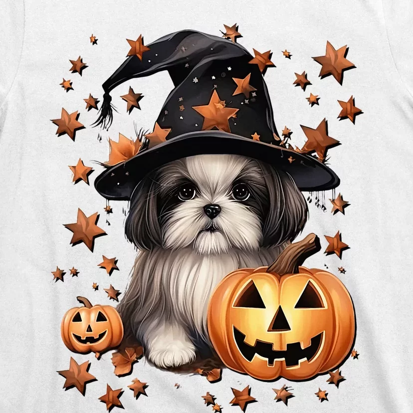 Cute Halloween Dog Graphic Shih Tzu Dog Mom Orange Halloween T-Shirt