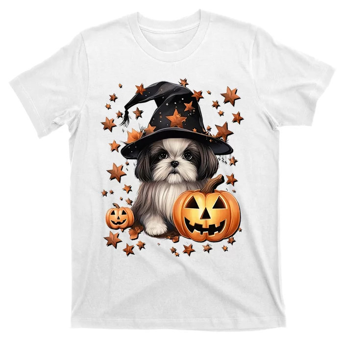 Cute Halloween Dog Graphic Shih Tzu Dog Mom Orange Halloween T-Shirt