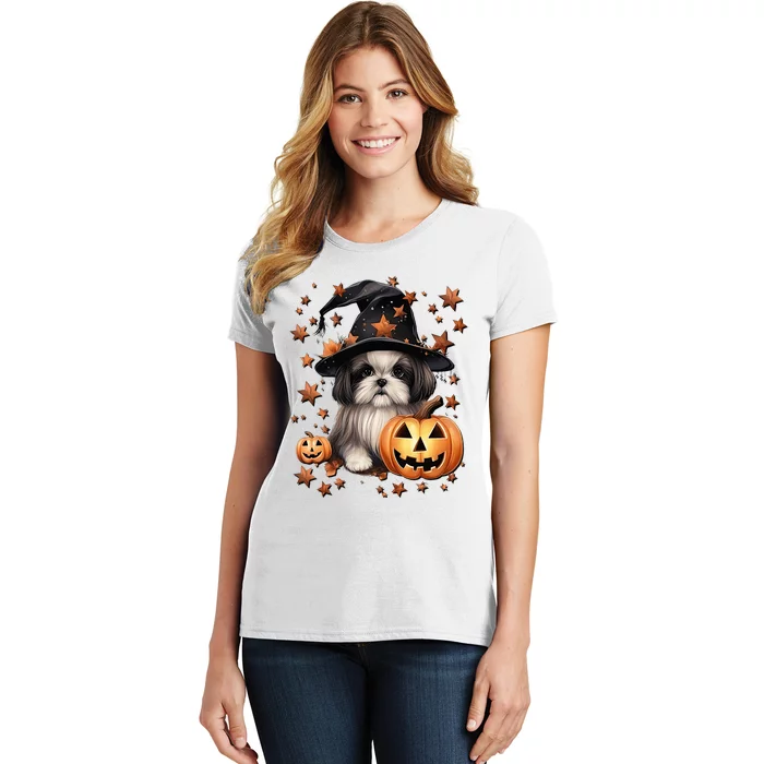 Cute Halloween Dog Graphic Shih Tzu Dog Mom Orange Halloween Women's T-Shirt