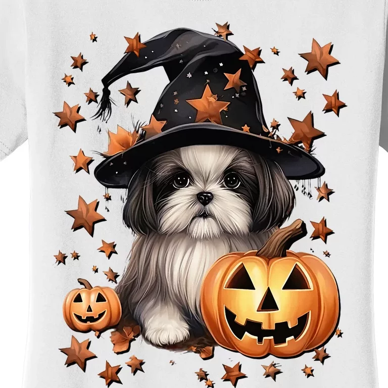 Cute Halloween Dog Graphic Shih Tzu Dog Mom Orange Halloween Women's T-Shirt