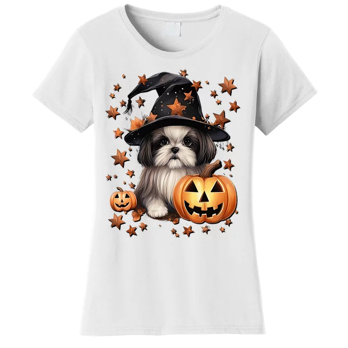 Cute Halloween Dog Graphic Shih Tzu Dog Mom Orange Halloween Women's T-Shirt