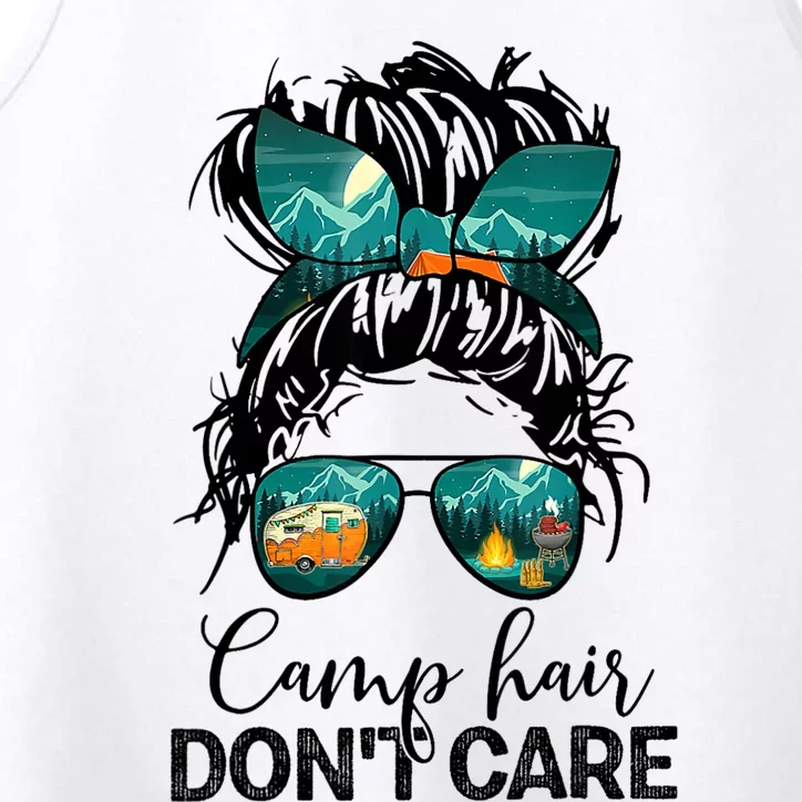 Camp Hair Dont Care Womens Camper Camping Messy Bun Hair Performance Tank